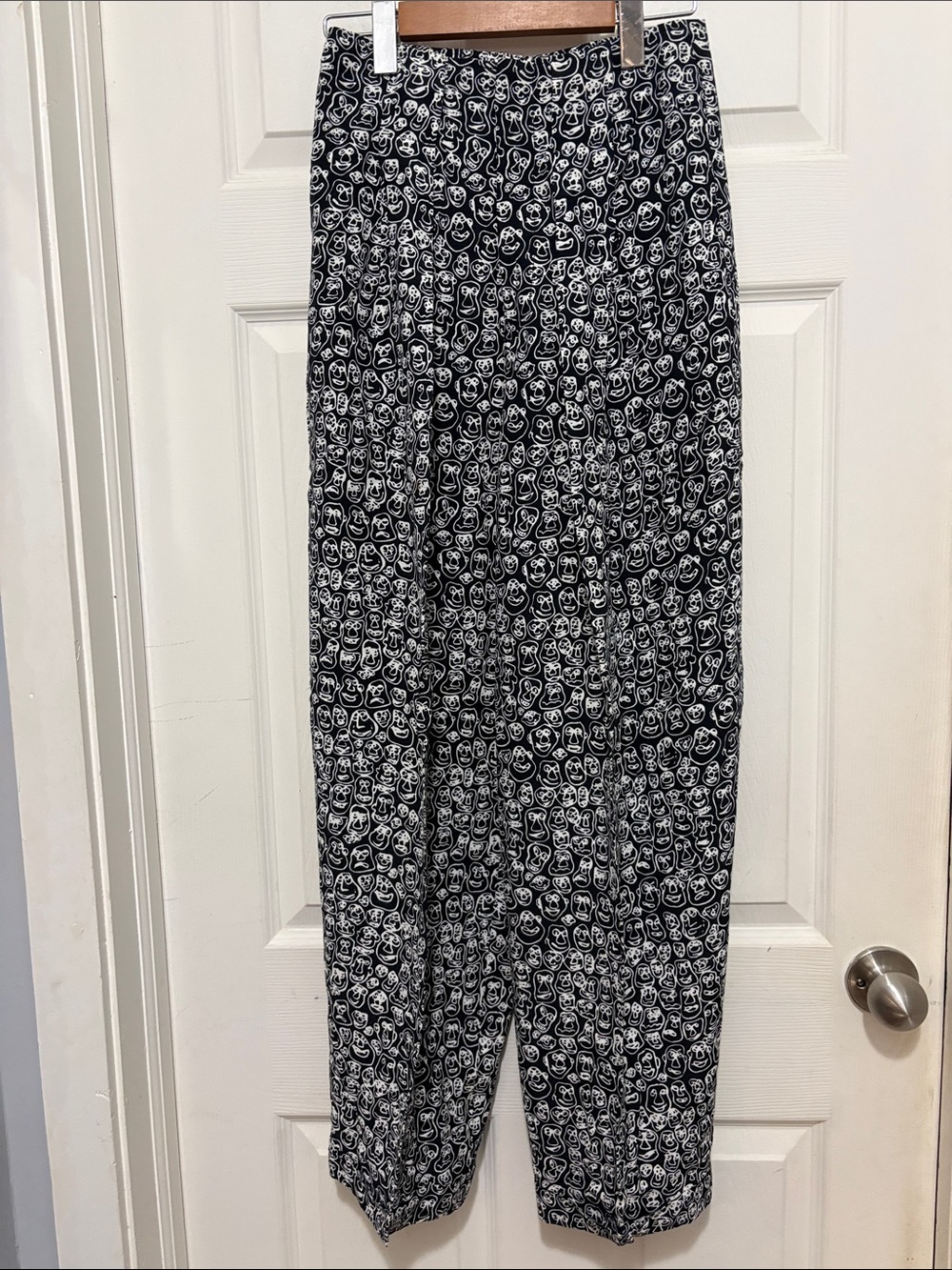 Todd & Company Highwaisted Black & White Face Print Wide Leg Pants